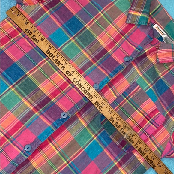 SUN STREAK plaid short sleeve button up multi color cotton camp shirt size S - Picture 8 of 10